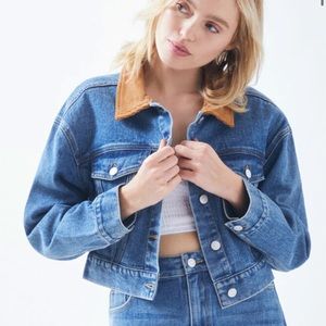 NEW CROPPED DENIM JACKET W/ CORDUROY COLLAR